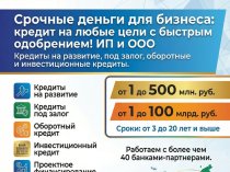Срочные деньги для Бизнеса по РФ! Кредиты на любые цели с быстрым одобрением!